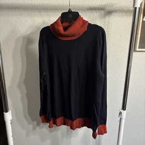 DKNY Navy and Rust Cowl Neck Sweater